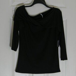 3rd + Malt Black Ribbed Rolled Neck 3/4 Sleeve Top Size L NWOT